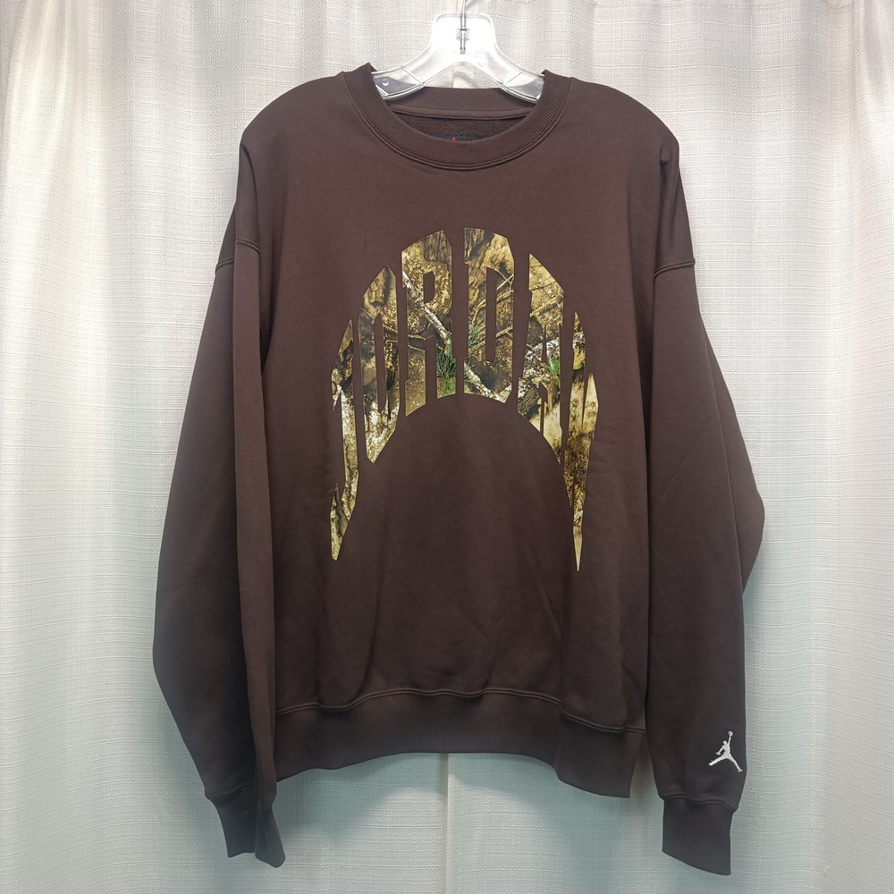 Jordan Brooklyn Mens S Brown Camo Graphic Crewneck Sweatshirt Fleece Pullover